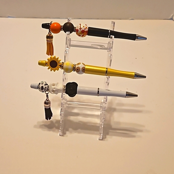 Hand Crafted beaded pens Set of 3 holiday motif handmade halloween fall floral - Picture 13 of 17